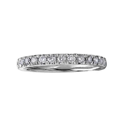 (10K, 14K) White Gold (0.15ct) Pavee Set Diamond Wedding Band