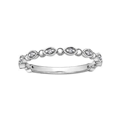 10K White, Yellow or Rose Gold (0.06ct) Diamond Stackable Wedding Band
