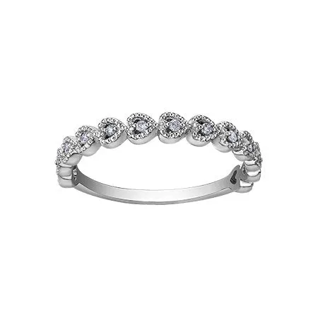 10K (White, Yellow, Rose) Gold (0.10ct) Diamond Stackable Heart Ring White