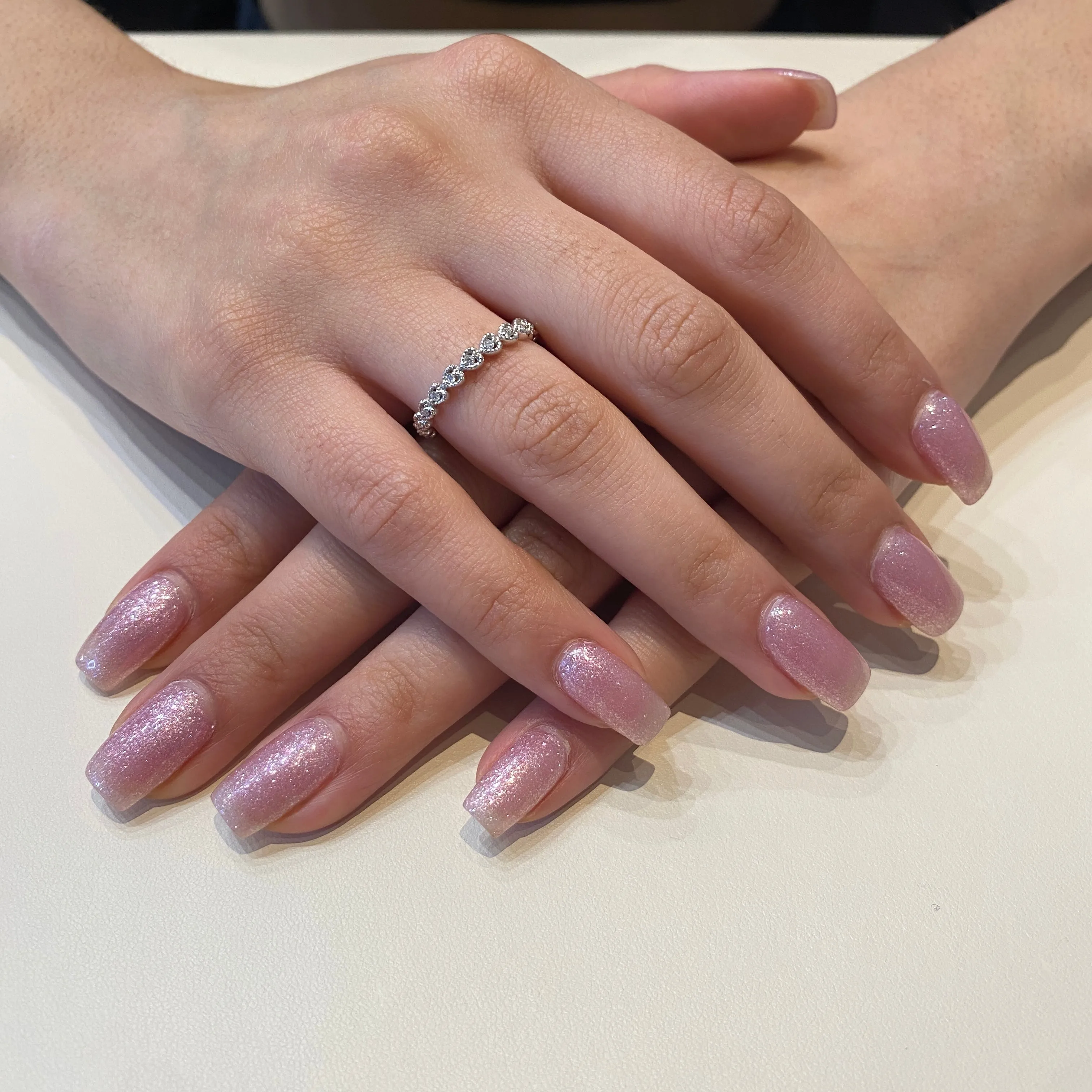 10K (White, Yellow, Rose) Gold (0.10ct) Diamond Stackable Heart Ring White