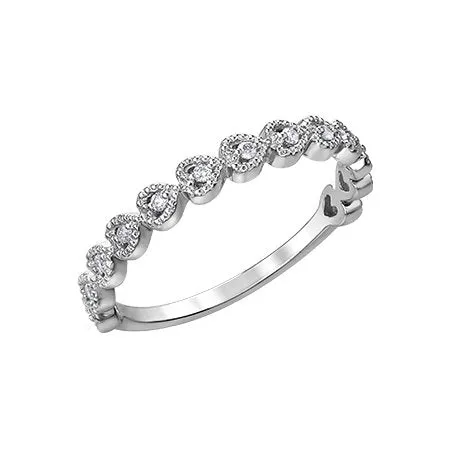 10K (White, Yellow, Rose) Gold (0.10ct) Diamond Stackable Heart Ring White