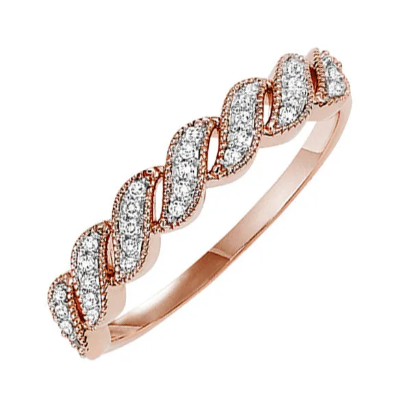 10KT Pink Gold & Diamond Classic Book Stackable Fashion Ring  - 1/10 ctw