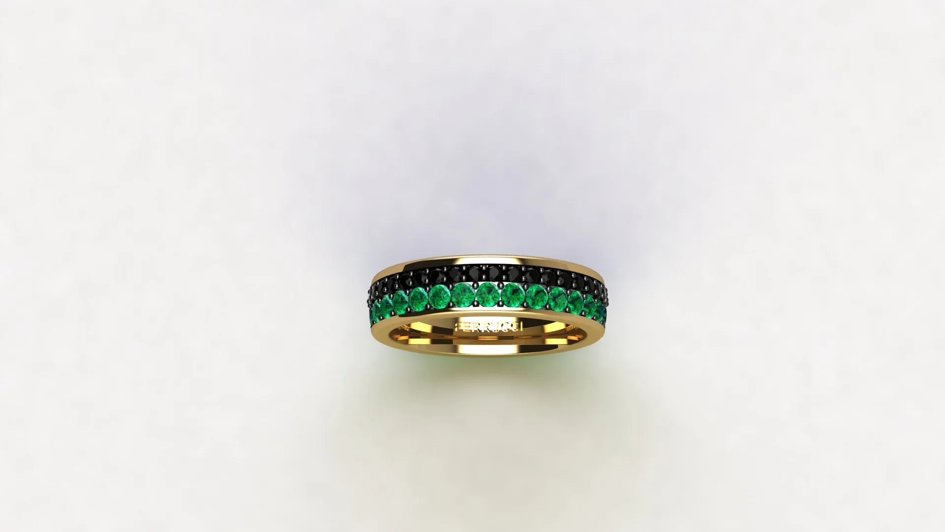 1.3 Carat Emeralds Black diamonds Pavé Eternity Ring in 18 Karat Yellow Gold
