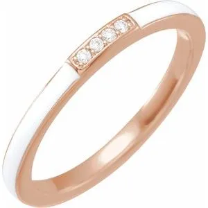 14K Rose .03 CTW Natural Diamond & White Enamel Stackable Ring