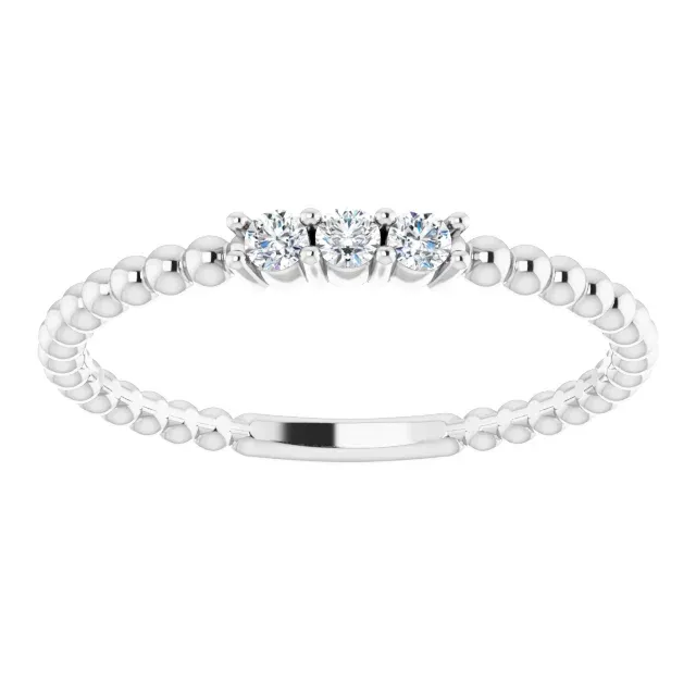 14K White 1/10 CTW Diamond Beaded Ring