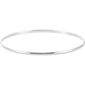 14K White 2 mm Half Round Bangle 7 1/2" Bracelet