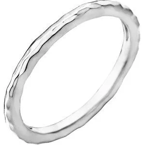14K White 2 mm Hammered Stackable Ring Size 6
