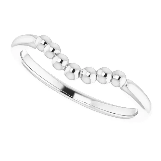 14K White Beaded Contour Stackable Ring