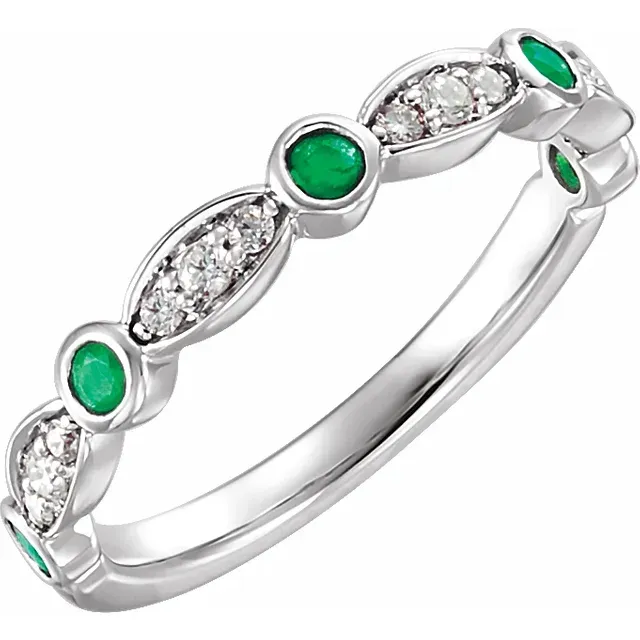 14K White Emerald & 1/6 CTW Diamond Ring