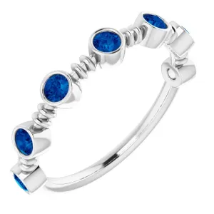 14K White Lab-Grown Blue Sapphire Bezel-Set Ring