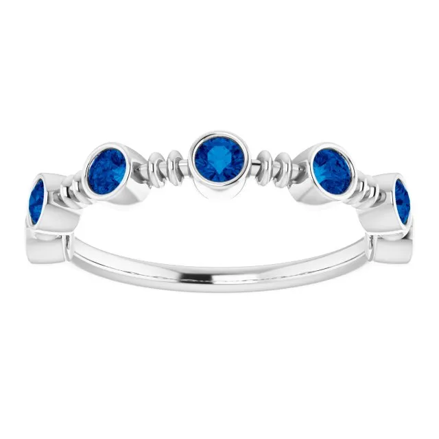14K White Lab-Grown Blue Sapphire Bezel-Set Ring