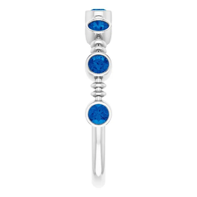14K White Lab-Grown Blue Sapphire Bezel-Set Ring