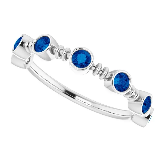 14K White Lab-Grown Blue Sapphire Bezel-Set Ring