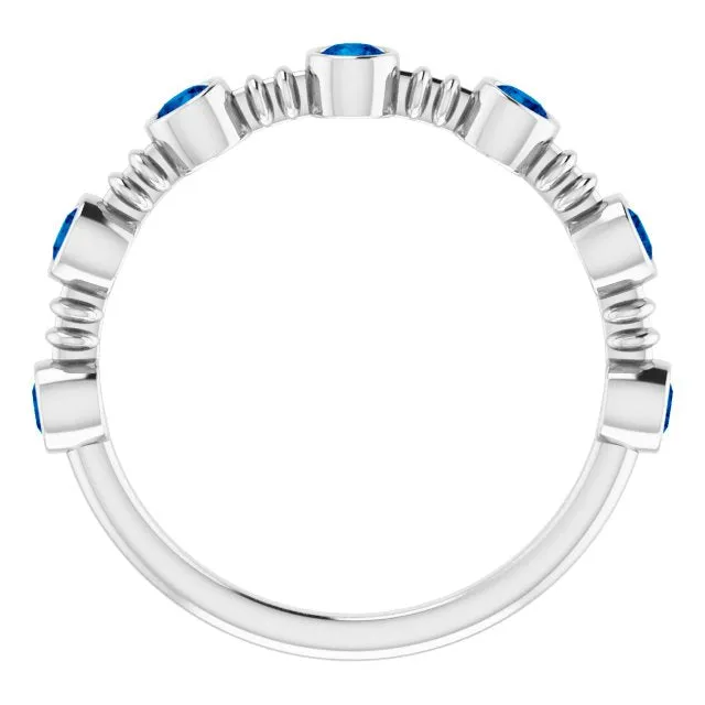 14K White Lab-Grown Blue Sapphire Bezel-Set Ring
