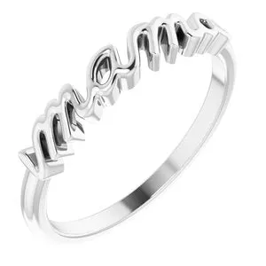 14K White Mama Ring