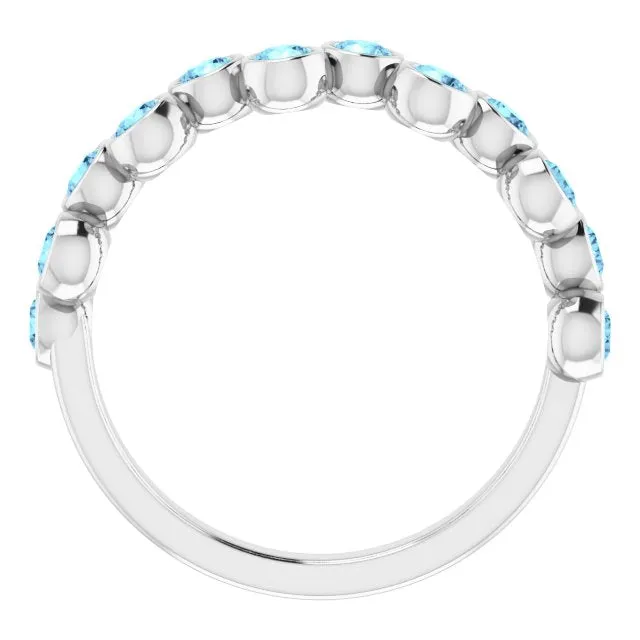 14K White Natural Aquamarine Bezel-Set Ring