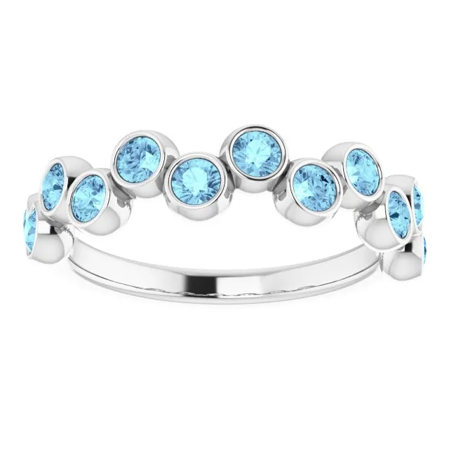 14K White Natural Aquamarine Bezel-Set Ring