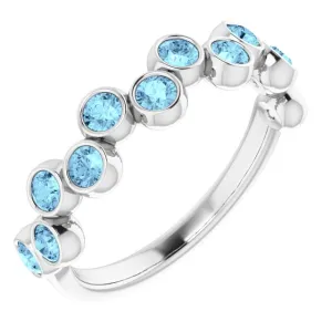 14K White Natural Aquamarine Bezel-Set Ring