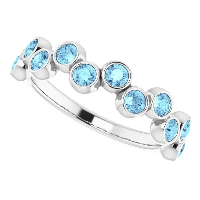 14K White Natural Aquamarine Bezel-Set Ring