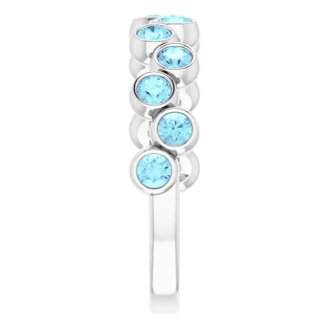 14K White Natural Aquamarine Bezel-Set Ring