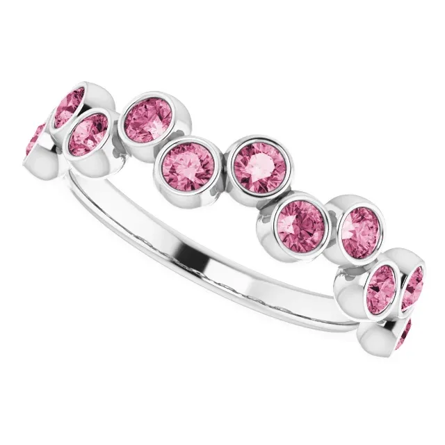 14K White Pink Tourmaline Bezel-Set Ring