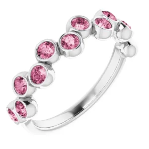 14K White Pink Tourmaline Bezel-Set Ring