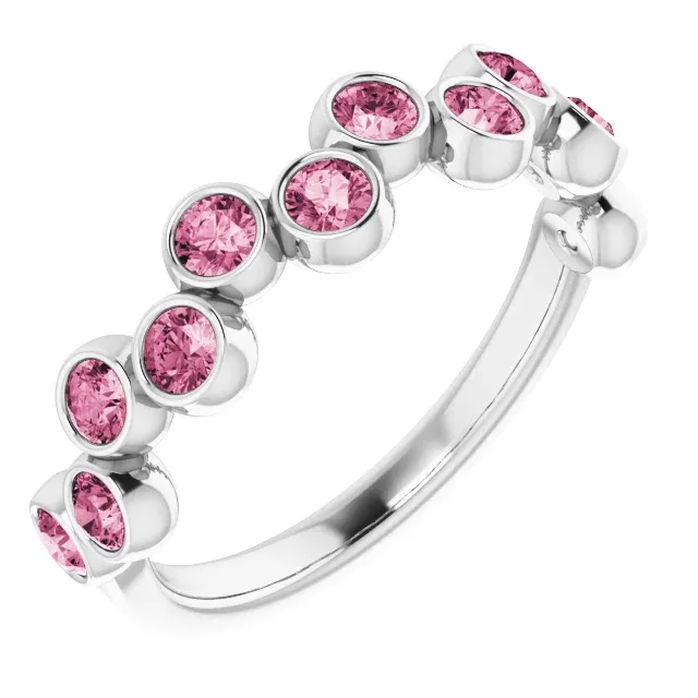 14K White Pink Tourmaline Bezel-Set Ring