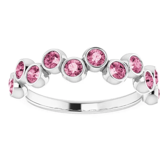 14K White Pink Tourmaline Bezel-Set Ring
