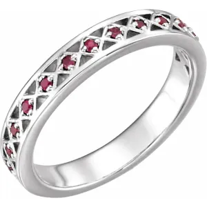 14K White Ruby Stackable Ring