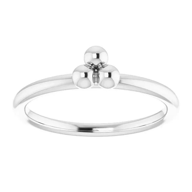 14K White Stackable Beaded Ring