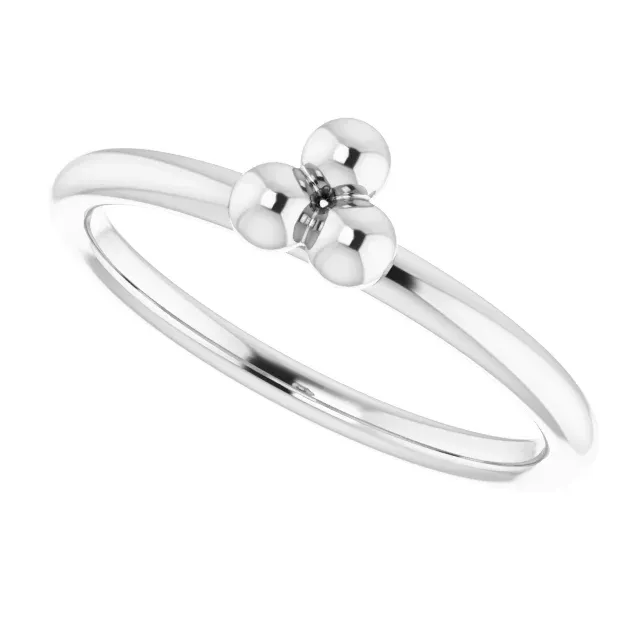 14K White Stackable Beaded Ring