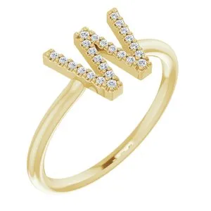 14K Yellow .07 CTW Diamond Initial W Ring