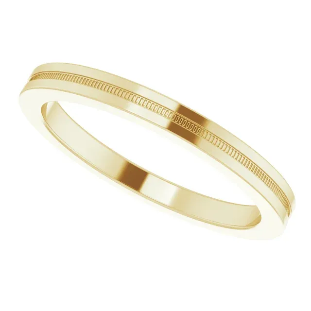14K Yellow 2 mm Flat Edge Band with Milgrain  Size 5.5