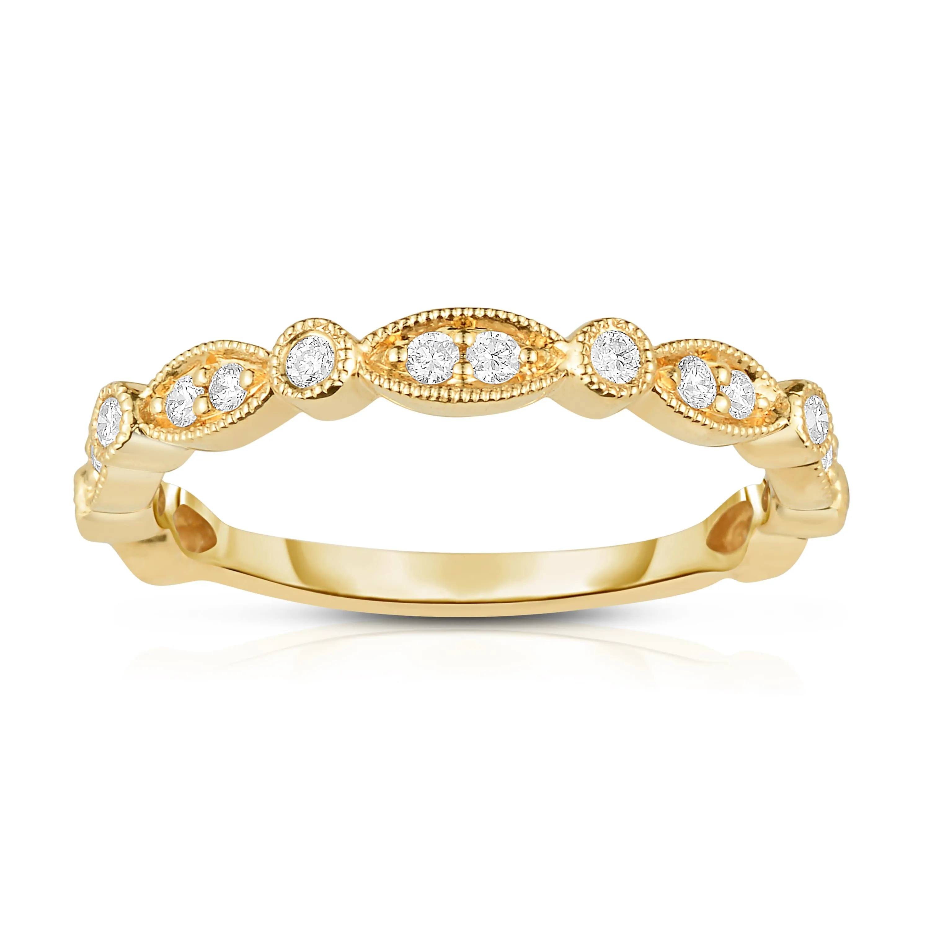 14K Yellow Gold 1/10Ct Diamond  Stackable Band