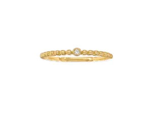 14k Yellow Gold Diamond Bezel Beaded Stackable Ring