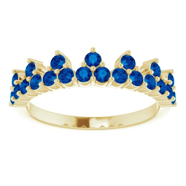 14K Yellow Natural Blue Sapphire Crown Ring