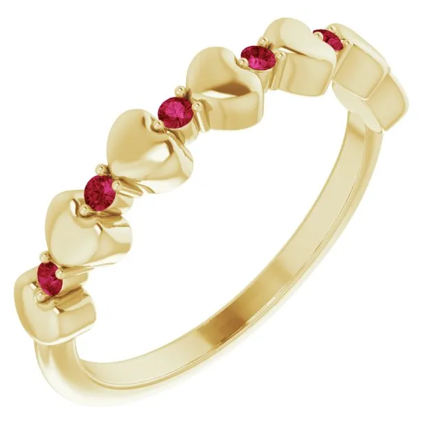 14K Yellow Natural Ruby Heart Stackable Ring