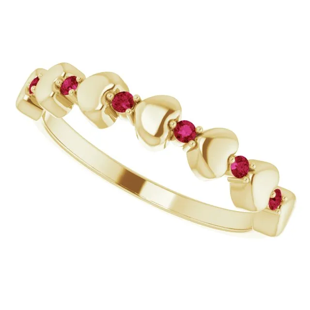 14K Yellow Natural Ruby Heart Stackable Ring
