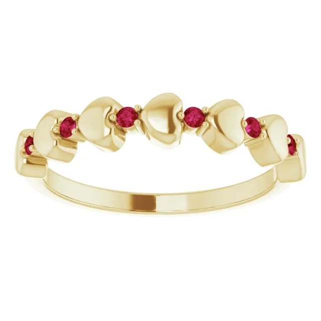 14K Yellow Natural Ruby Heart Stackable Ring