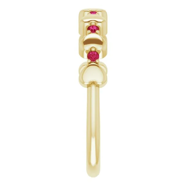 14K Yellow Natural Ruby Heart Stackable Ring