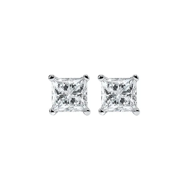 14KT White Gold & Diamond Classic Book Pricess Cut Stud Earrings  - 1/4 ctw