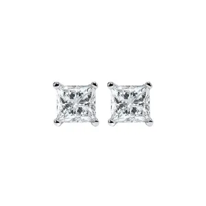 14KT White Gold & Diamond Classic Book Pricess Cut Stud Earrings  - 1/4 ctw