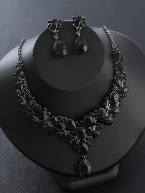 2pcs Rhinestone Inlaid Necklace And Earring Set