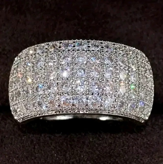 3Ct Round Cut Real Moissanite Cluster Wedding Men's Ring 14K White Gold Plated