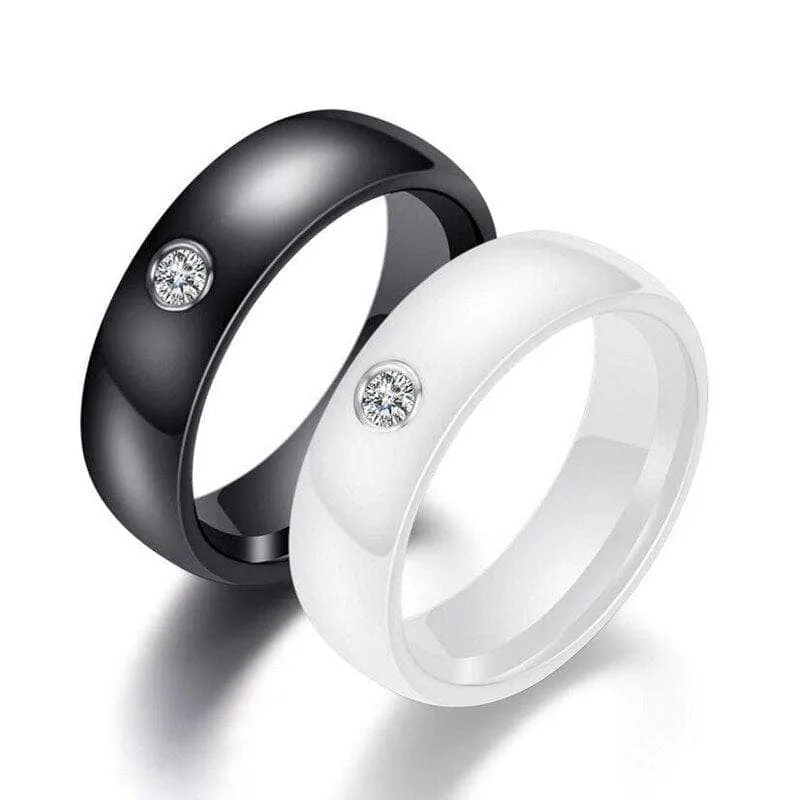 6mm Ceramic Wedding Band with Round Diamond