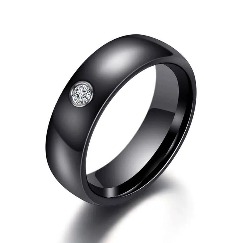 6mm Ceramic Wedding Band with Round Diamond