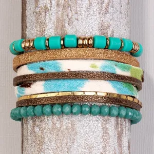 74721 - Leopard and Beaded Bracelet - Turquoise