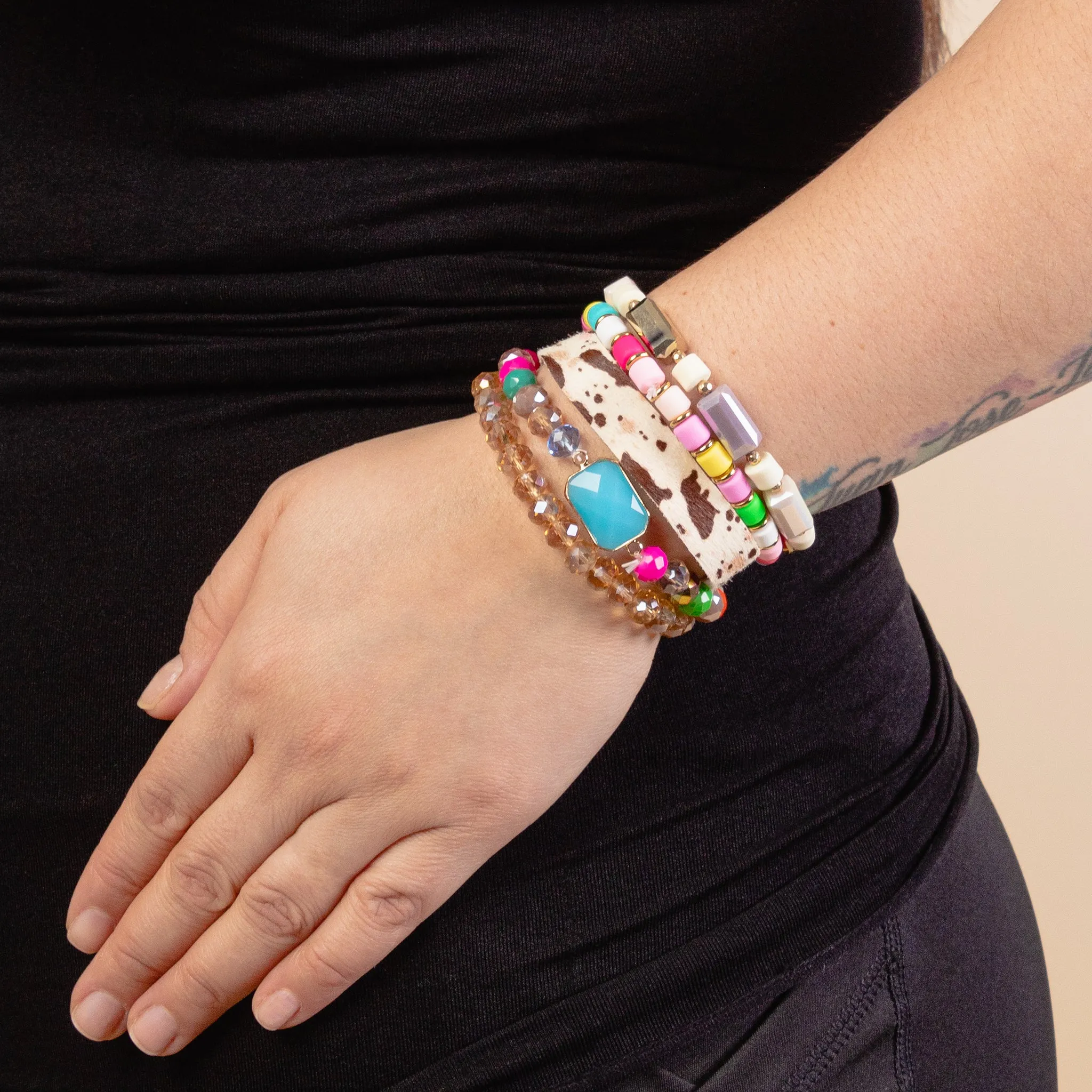 74725 - Leopard and Beaded Bracelet - Multi