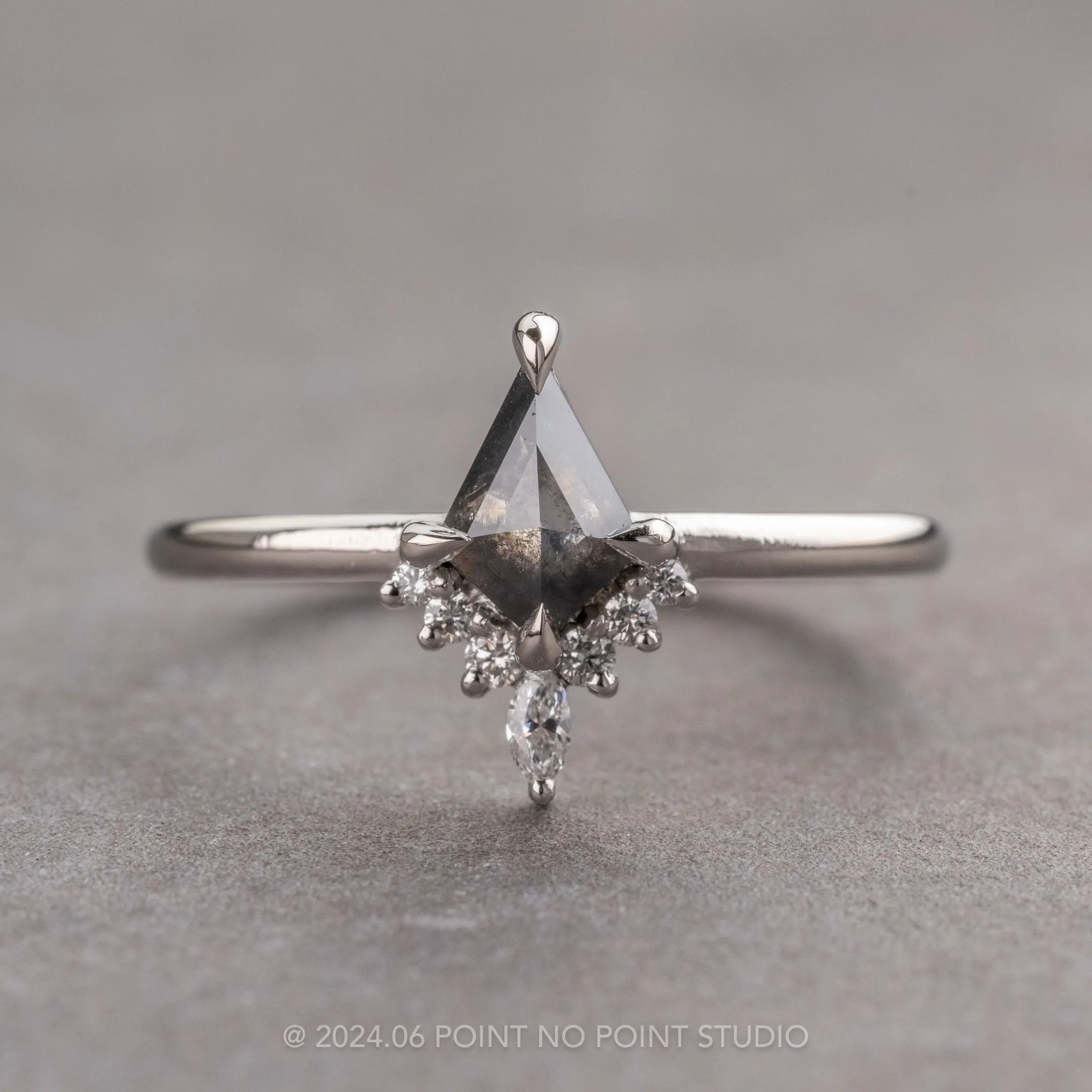 .86 Carat Black Speckled Kite Diamond Engagement Ring, Ava Setting, Platinum