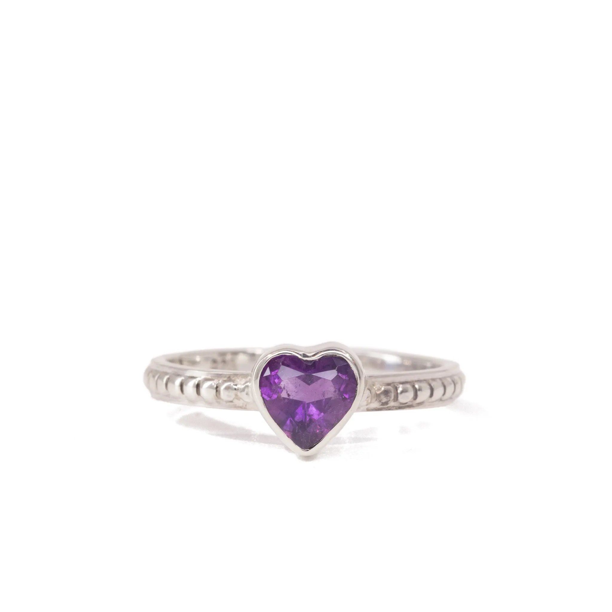 Amethyst Heart 0.59 Carat Sterling Silver Handcrafted Gemstone Ring
